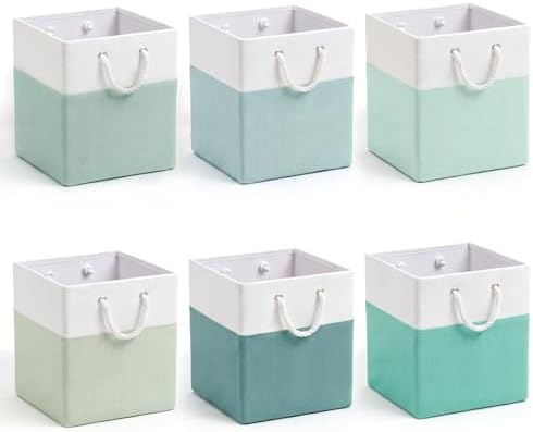 6 Pack 13x13 Inch Cube Storage Bins Fabric Square Cube Baskets, Light Green by Geiserailie