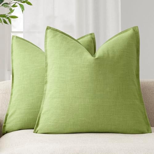 Foindtower Linen Solid Decorative Throw Pillow Covers 24x24 Inch Lush Green by Foindtower