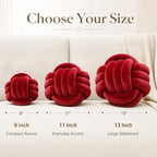 Petrella Burgundy Knot Pillow Ball, 11 Inch Round Decorative Pillow - Image 3