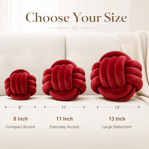 Petrella Burgundy Knot Pillow Ball, 11 Inch Round Decorative Pillow - Image 3