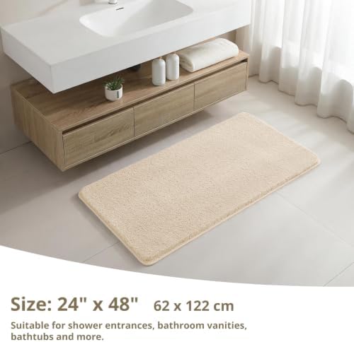 Polyester Bathroom Rug 24"x48" Beige, Non-Slip Soft Shaggy Bath Mat - Image 2