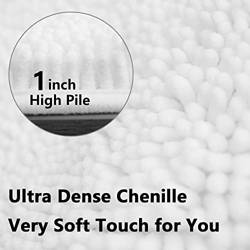White Bathroom Rugs Chenille 3-Piece Extra Soft and Absorbent Shag White Bath - Image 5