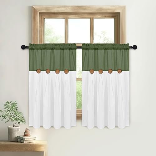 FRAMICS Farmhosue Kitchen Curtains 36 Inch Length, Rustic Cotton Linen Tier - Image 2