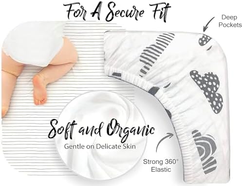 100% Organic Cotton 2 Pk Bedside Sleeper Bassinet Fitted Mattress Sheets - Image 2