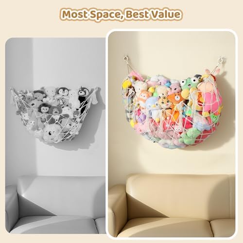 YECAYE Stuffed Animal Net, 60 Inch Plushies Storage, 2 Pack, Cream White - Image 4