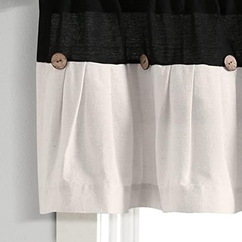 Lush Decor Linen Button Farmhouse Valance Curtians 52"W x 18"L Black & White - Image 4