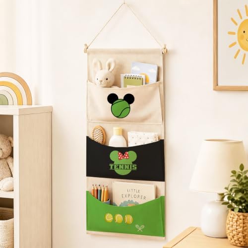 3-Pocket Hanging Wall Organizer, Tennis Theme Over Door Storage - Image 2