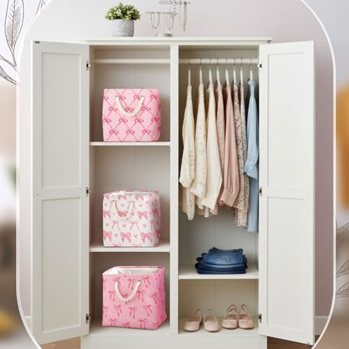 6 Pack Pink Bow Cube Storage Bins Fabric Square Cube Baskets, 11x11 Inch - Image 4