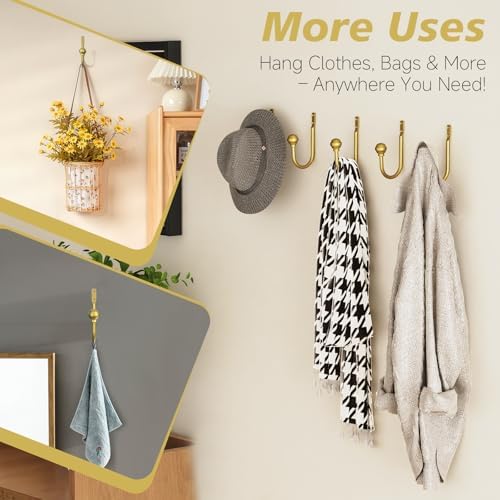 Hion Curtain Holdbacks Gold 6pcs, Curtain Tiebacks Wall Mounted Hooks - Image 5