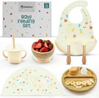 TEAMKO® Silicone Baby Feeding Set: Bamboo Baby Plate and Bowl, Cup & Placemat by Teamko