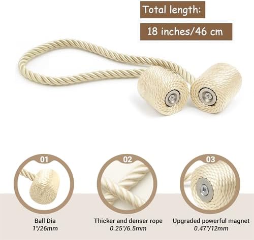 Hion Magnetic Curtain Tiebacks Beige 2pcs, Curtain Tiebacks Buckles Holdbacks - Image 2