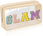 Iqimott Clear Patch Makeup Bag Monogram Pouch, Preppy Personalized Chenille by Iqimott