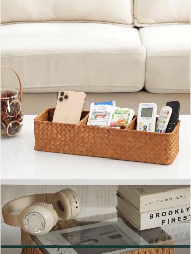 Nonam 3-Section Seagrass Tea Bag Organizer, Wicker divided basket - Image 3