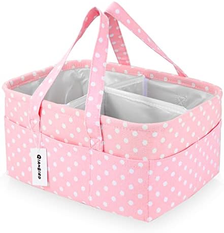 Pink Diaper Caddy Organizer for Baby Girl-Large Portable Diaper Caddy Basket by QiANBiRD