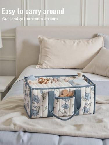 Diaper Caddy Organizer, Cute Floral Nursery Storage Basket, Soft Portable - Image 3