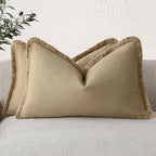 Foindtower Boho Linen Fringe Lumbar Throw Pillow Covers 12×20 Light Khaki by Foindtower