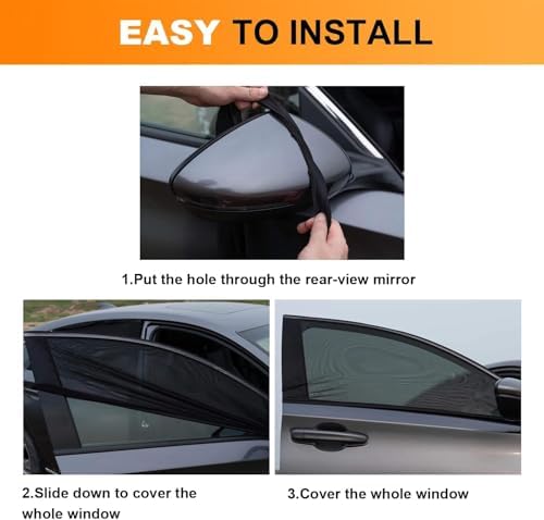 Car Front Side Window Shades, 2 Pack Breathable Mesh Car Window Screens Sun - Image 6