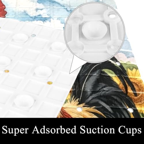 Bathtub Mat Non Slip 26.8x15.1 Inch, Sunflowers Rooster Shower Mat - Image 3