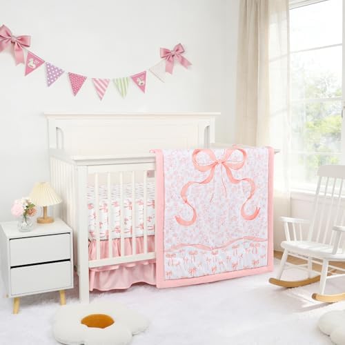 Crib Bedding Set for Baby Girls and Boys, 4 Piece Infant Nursery Bedding Sets - Image 3