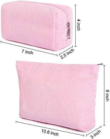 SOIDRAM 2 Pieces Makeup Bag Large Corduroy Cosmetic Bag Capacity Canvas Mix - Image 3