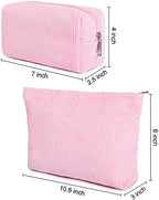 SOIDRAM 2 Pieces Makeup Bag Large Corduroy Cosmetic Bag Capacity Canvas Mix - Image 3