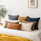 Foindtower Linen Solid Decorative Throw Pillow Covers 18x18 Inch Navy Blue - Image 7