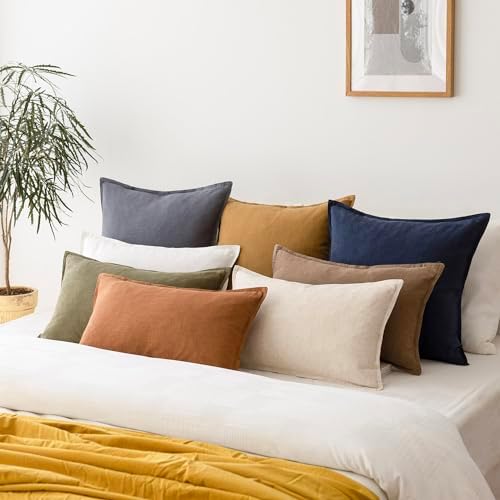 Foindtower Linen Solid Decorative Throw Pillow Covers 26x26 Inch Navy Blue - Image 7