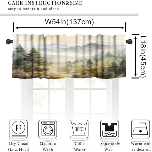 Forest Valance Curtain for Kitchen, Watercolor Mountain Forest Nature Tree - Image 2
