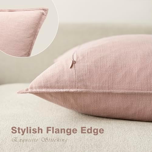 Foindtower Linen Solid Decorative Throw Pillow Covers 24x24 Inch Light Pink - Image 3