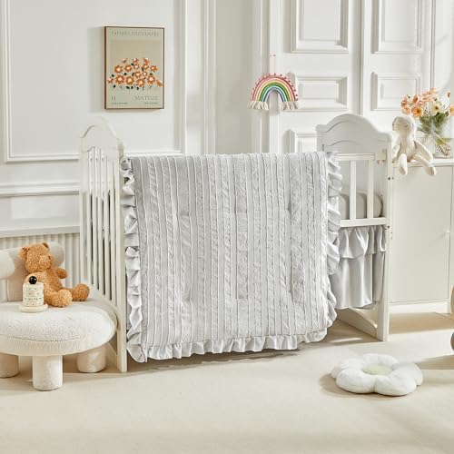 3 Pieces Tufted Stripes Crib Bedding Set - Image 2