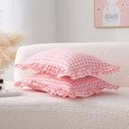 2 Pack Coral Pink Gingham Lumbar Throw Pillow Shams 12''x20'' - Image 3