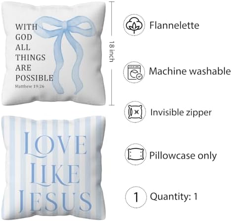 kdqua Blue Bow Christian Pillow Cover 18x18 Double-Sided, Love Like Jesus Bible - Image 5