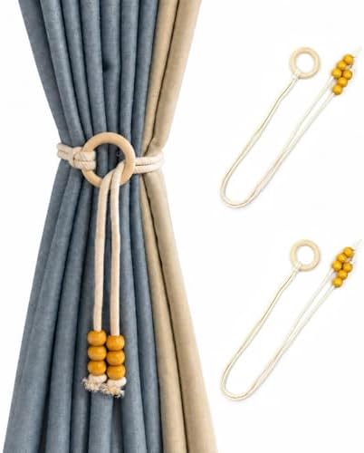 2 Pcs Vintage Adjustable Wooden Ring Curtain Tiebacks Handmade Boho Curtain by Unknown