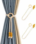 2 Pcs Vintage Adjustable Wooden Ring Curtain Tiebacks Handmade Boho Curtain by Unknown