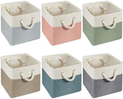 6 Pack 11x11 Inch Cube Storage Bins Fabric Square Cube Baskets by Geiserailie