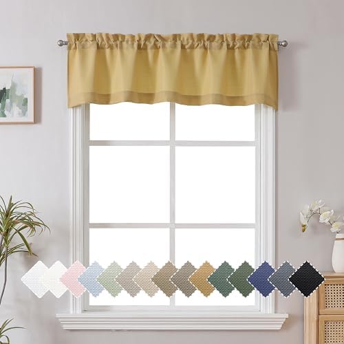 Chyhomenyc Gold Valance for Windows, Light Filtering Faux Linen Textured Small by Chyhomenyc