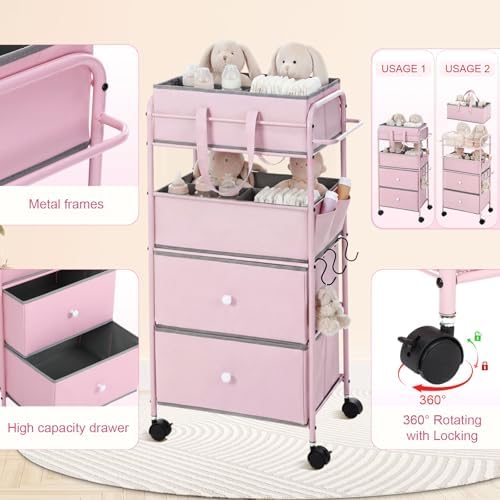 FoldTier 3In1 Baby Diaper Caddy Organizer Cart 4 Tier Large Capacity Metal - Image 3