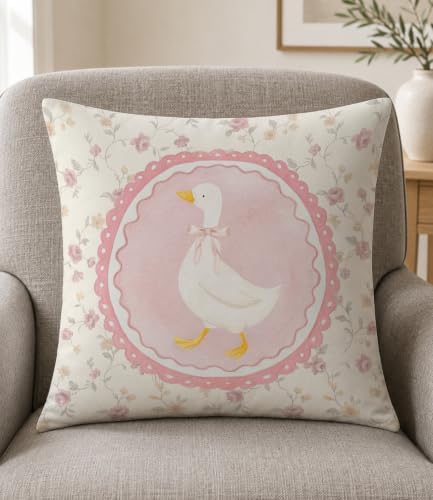 Goose Pillow Cover 18x18 Inch – Vintage Coquette Pink Floral Throw Pillow Case - Image 3