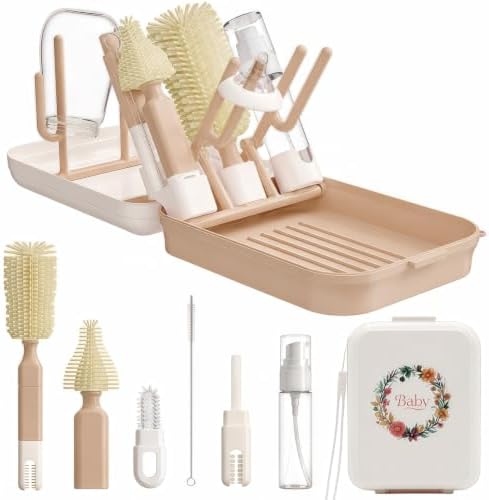 8-in-1 Baby Bottle Cleaning Kit, Portable Brush Set & Drying Rack by PevxuoleoHomeLifeHall