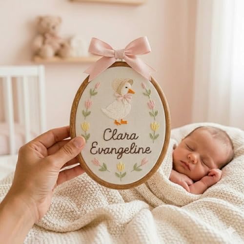 Personalized Floral Baby Name Embroidery Hoop – Custom Oval Nursery Wall Decor - Image 2