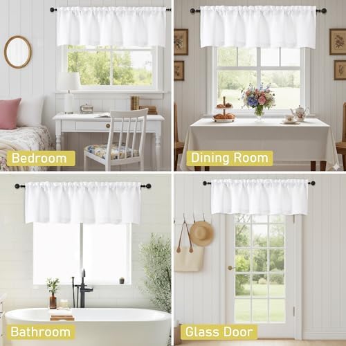 Valances for Windows, Light Filtering Faux Linen Textured Small Short Valance - Image 7