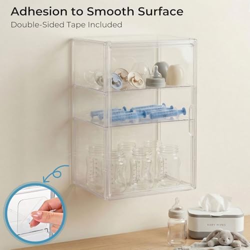 Baby Bottle Organizer – Large Adhesive Wall-Mount 3 Tier Adjustable Acrylic - Image 2