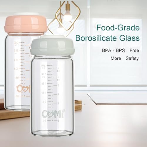 COMI Wide Neck Glass Breastmilk Collection n Storage Bottle, 4 Packs, 8oz - Image 6