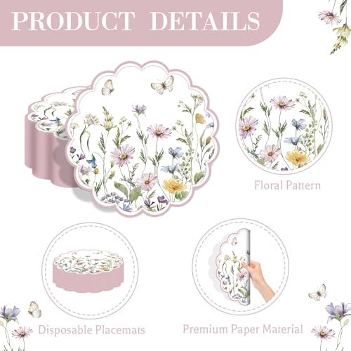 50PCS Floral Paper Placemats Disposable Wildflower Paper Placemats - Image 3