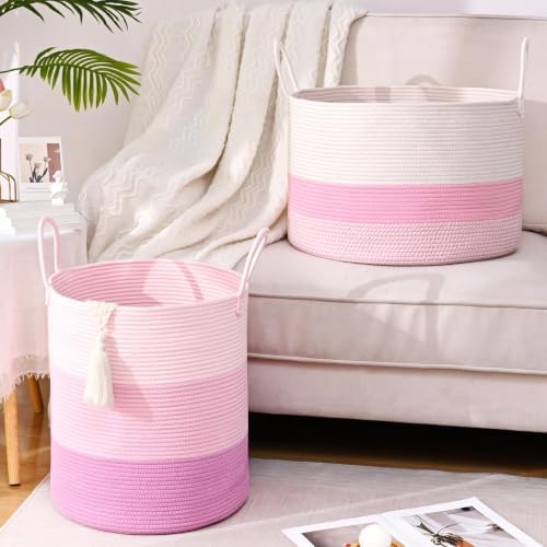 Laundry Hamper for Organizing, 52L Large Laundry Baskets, Cotton Rope Woven - Image 5