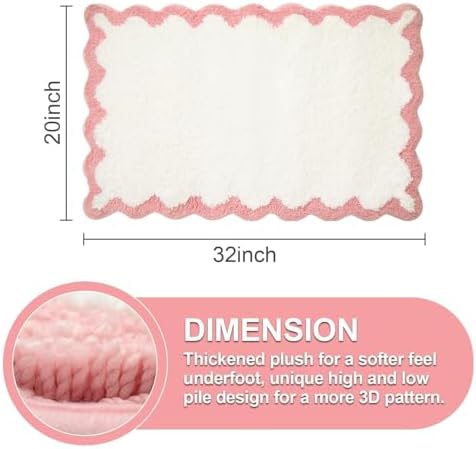 ORTIGIA Scalloped Pink Bathroom Rugs Non Slip Washable, Quick Dry Absorbent - Image 2