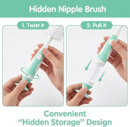 Ariseno 7-in-1 Baby Bottle Brush Set, Nylon & Silicone Bottle Brush - Image 4