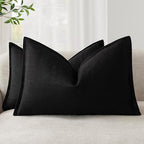 Foindtower Decorative Linen Lumbar Throw Pillow Covers 12x20 Inch Black by Foindtower