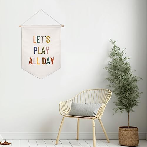 Let's Play All Day Flag Pennant Banner, Boho Nursery, Playroom Wall Hanging - Image 3