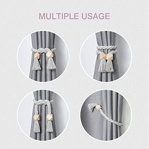 NICEEC 2 Pack Wooden Polyhedron Magnetic Curtain Tiebacks Boho Home Decor Drape - Image 6